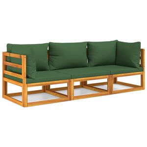 vidaXL 3 pcs conj. lounge jardim madeira c/almofad&otilde;es verdes