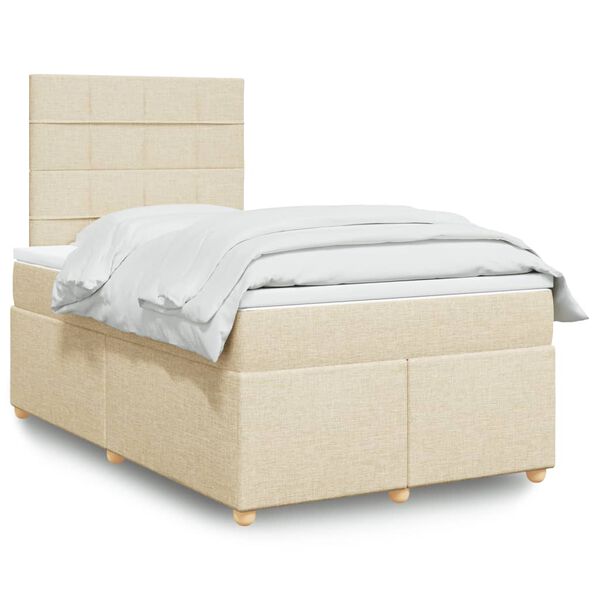 vidaXL Cama com molas/colch&atilde;o 120x200 cm tecido cor creme