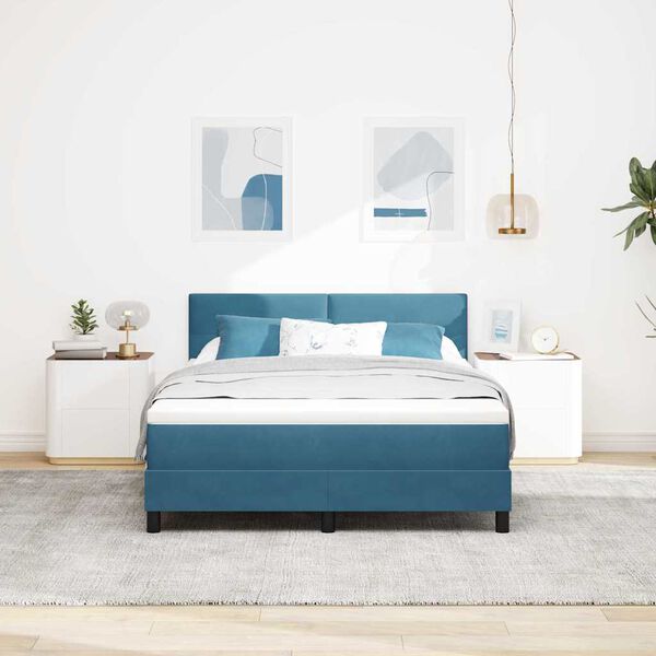 vidaXL Cama Box com colch&atilde;o Azul Escuro 140 x 190 cm Veludo
