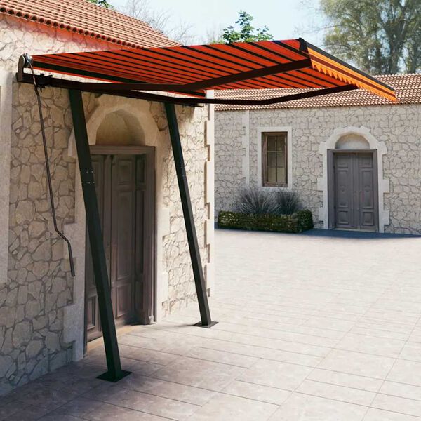 vidaXL Toldo retr&aacute;til manual com postes 3,5x2,5 m laranja e castanho