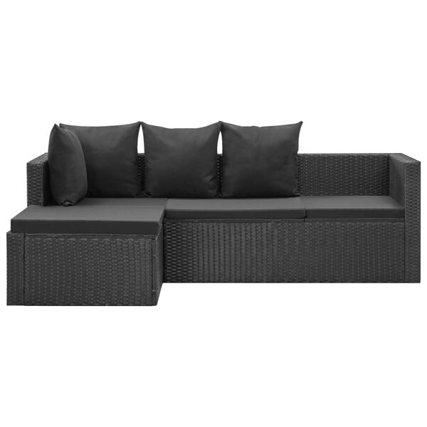 vidaXL 4 pcs conjunto lounge de jardim c/ almofadões vime PE preto