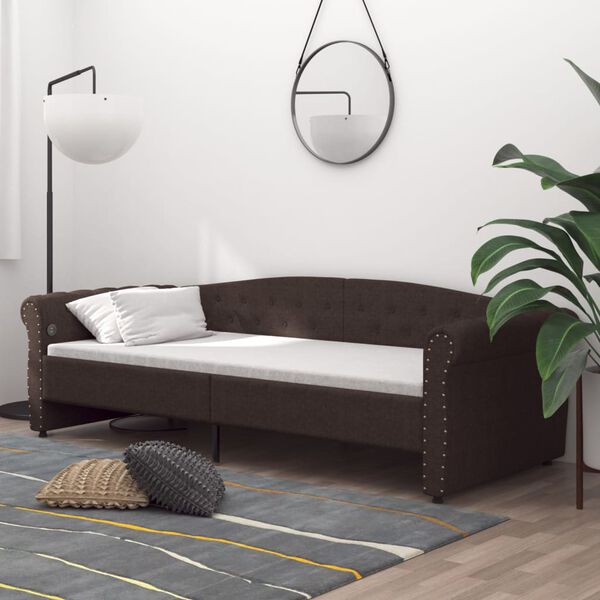 vidaXL Sof&aacute;-cama + colch&atilde;o e sa&iacute;da USB 90x200cm tecido castanho-escuro