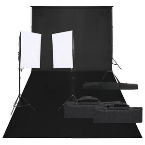 vidaXL Kit de est&uacute;dio fotogr&aacute;fico com conjunto de ilumina&ccedil;&atilde;o e fundo