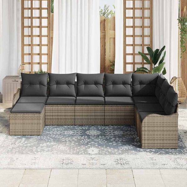 vidaXL Conjunto de Sof&aacute; de Jardim 8 pcs Cinzeto Rattan Sint&eacute;tico