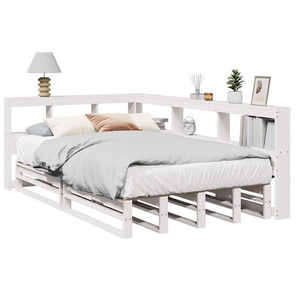vidaXL Cama com estante sem colch&atilde;o 120x190 cm pinho maci&ccedil;o branco