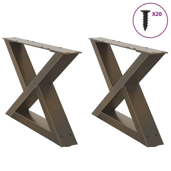 vidaXL P&eacute;s para mesa de centro 2 pe&ccedil;as a&ccedil;o natural 60x(30-31,3) cm a&ccedil;o