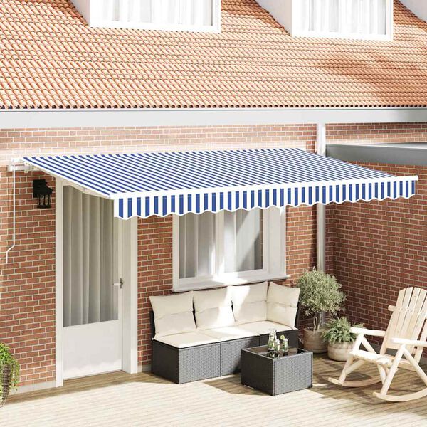 vidaXL Toldo Retr&aacute;til Azul e Branco 350 x 200 cm Poli&eacute;ster e Alum&iacute;nio