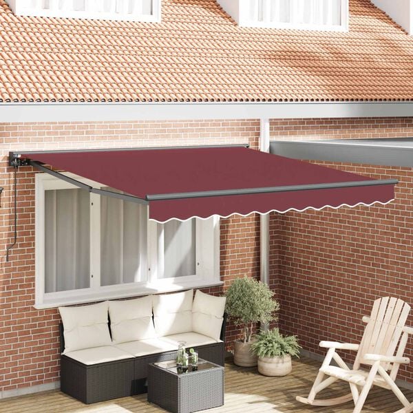 vidaXL Toldo Retr&aacute;til Manual Borgonha 300 x 250 cm Alum&iacute;nio e Tecido