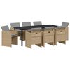 vidaXL Conjunto de Jantar para Jardim com almofada 9 pcs Bege vime PE