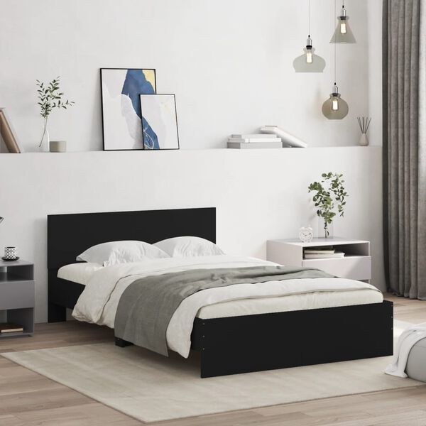 vidaXL Estrutura de cama com cabeceira 135x190 cm preto
