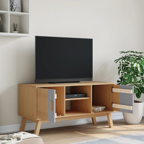 vidaXL Móvel de TV OLDEN 114x43x57cm pinho maciço cinzento e castanho