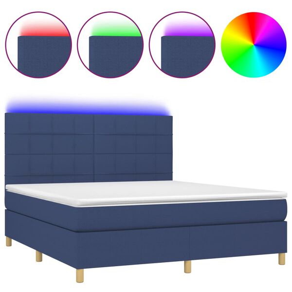 vidaXL Cama box spring c/ colch&atilde;o e LED 180x200 cm tecido azul