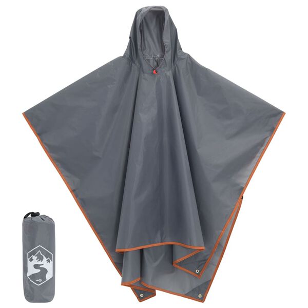 vidaXL Poncho de chuva com capuz design 2 em 1 223x145cm cinza/laranja