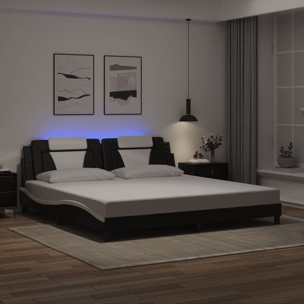 vidaXL Estrutura de cama Viana com LED sem colch&atilde;o 200x200 cm preto/branco