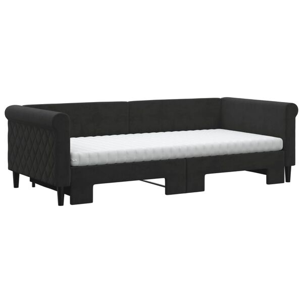 vidaXL Sof&aacute;-cama com gavet&atilde;o e colch&otilde;es 90x200 cm veludo preto