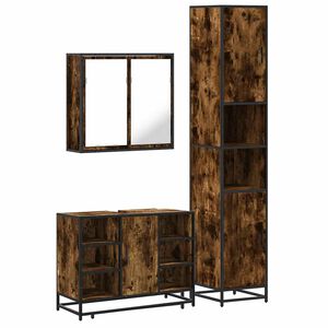 vidaXL 3 pcs conjunto de m&oacute;veis WC madeira processada carvalho fumado