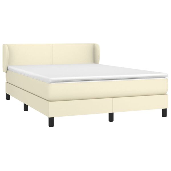 vidaXL Cama com molas/colch&atilde;o 140x190 cm couro artificial cor creme