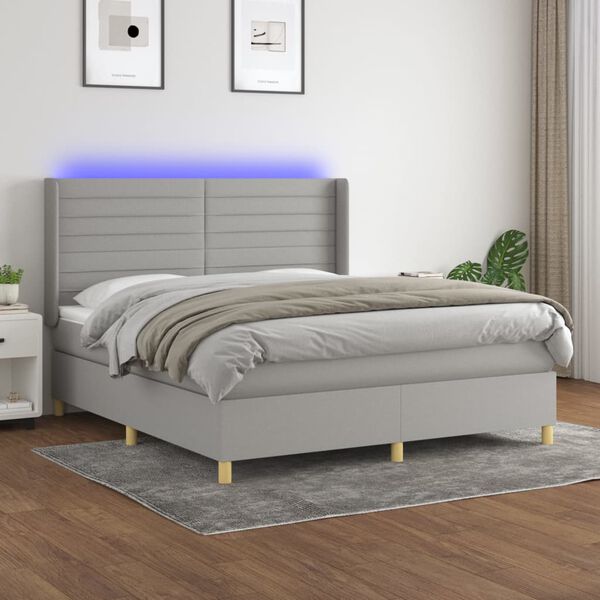 vidaXL Cama box spring c/ colch&atilde;o e LED 160x200 cm tecido cinza-claro
