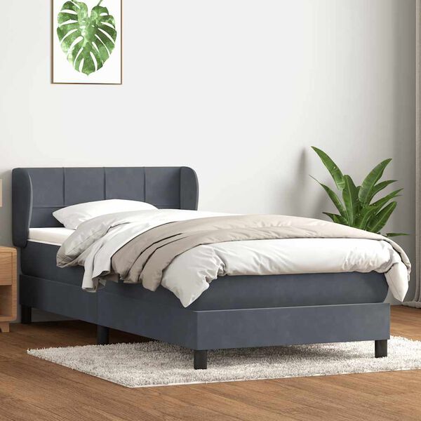 vidaXL Cama com molas/colch&atilde;o 100x210 cm veludo cinzento-escuro