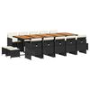 vidaXL 15 pcs conjunto de jantar p/jardim com almofad&otilde;es vime PE preto