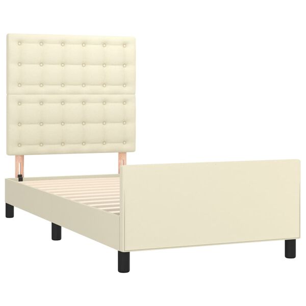 vidaXL Estrutura de cama c/ cabeceira couro artificial 90x190 cm creme