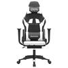 vidaXL Cadeira gaming massagens c/ apoio p&eacute;s couro artif. preto/branco
