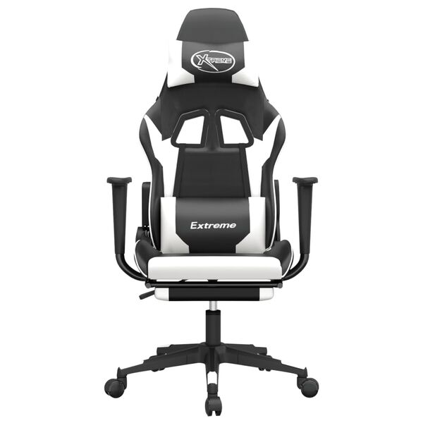vidaXL Cadeira gaming massagens c/ apoio p&eacute;s couro artif. preto/branco