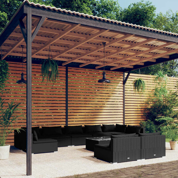 vidaXL 10 pcs conjunto lounge de jardim c/ almofad&otilde;es vime PE preto