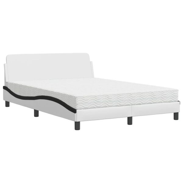 vidaXL Cama com colch&atilde;o Dover 120x200 cm couro artificial branco e preto