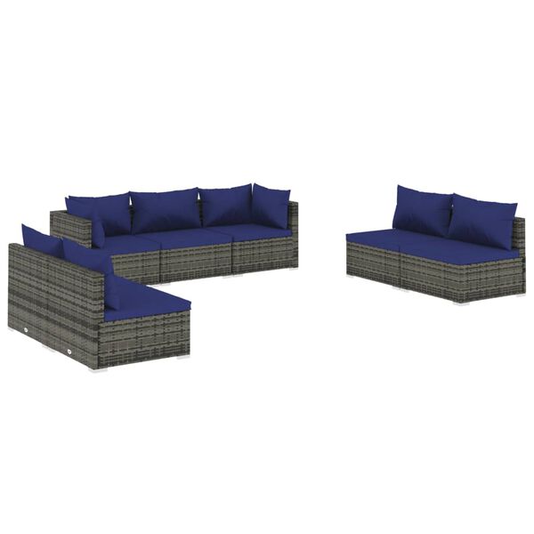 vidaXL 7 pcs conjunto lounge de jardim c/ almofad&otilde;es vime PE cinzento