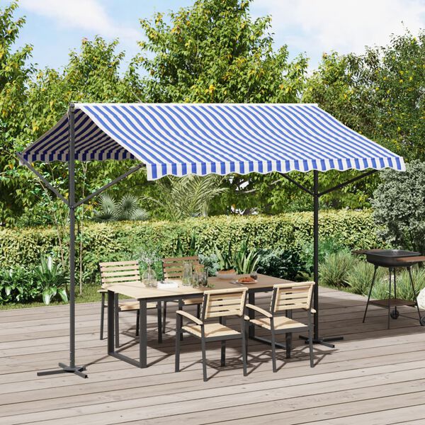 vidaXL Toldo de p&eacute; 300x300 cm tecido e a&ccedil;o azul e branco