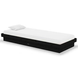 vidaXL Estrutura cama pequena solteiro 75x190 cm madeira maci&ccedil;a preto