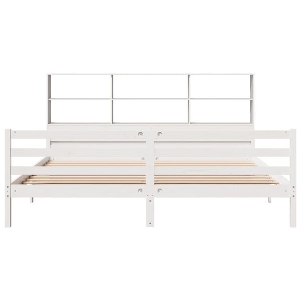 vidaXL Cama com estante sem colch&atilde;o 180x200 cm pinho maci&ccedil;o branco