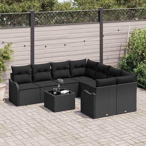 vidaXL Conjunto de Sof&aacute; de Jardim com almofada 9 pcs Preto