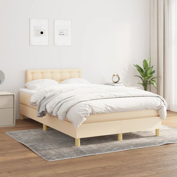 vidaXL Cama boxspring com colch&atilde;o 120x190 cm tecido cor creme