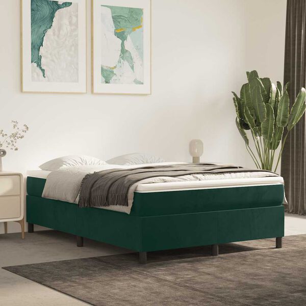 vidaXL Estrutura de cama com molas 140x190 cm veludo verde-escuro