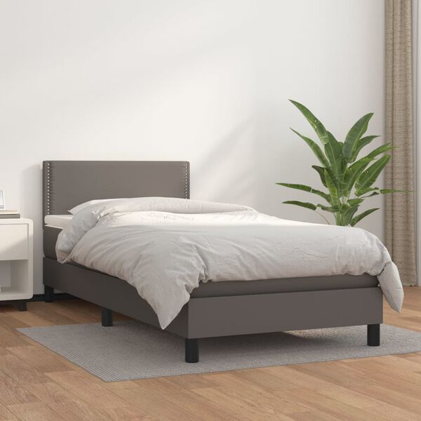 vidaXL Cama com molas/colch&atilde;o 90x190 cm couro artificial cinzento
