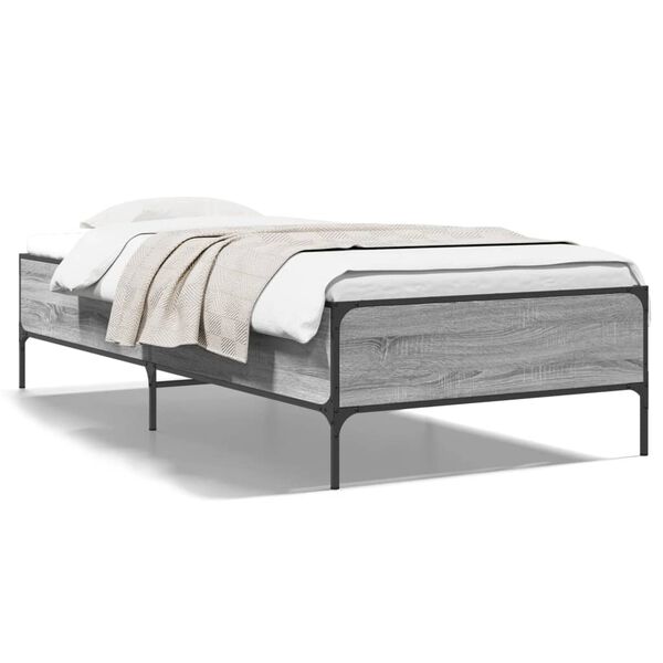 vidaXL Estrutura cama 100x200 cm derivados madeira/metal cinza sonoma