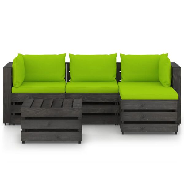 vidaXL 5 pcs conj. lounge jardim + almofad&otilde;es madeira impreg. cinzento