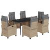 vidaXL 7 pcs conj. jantar jardim c/ almofad&otilde;es vime PE bege misturado