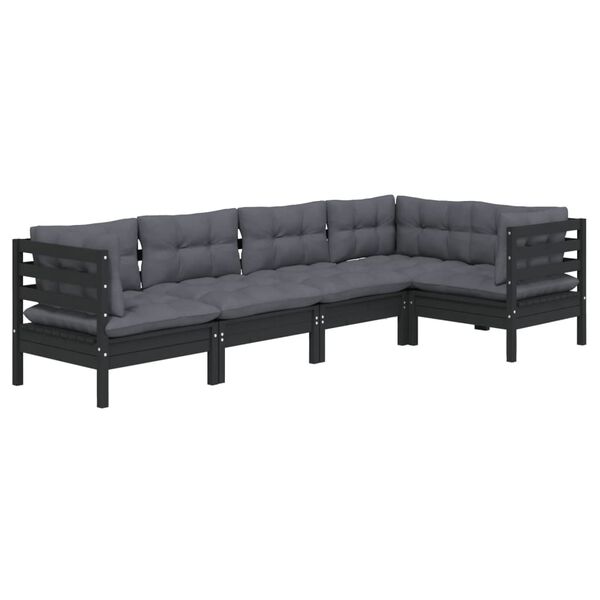 vidaXL 5 pcs conjunto lounge de jardim c/ almofad&otilde;es pinho maci&ccedil;o