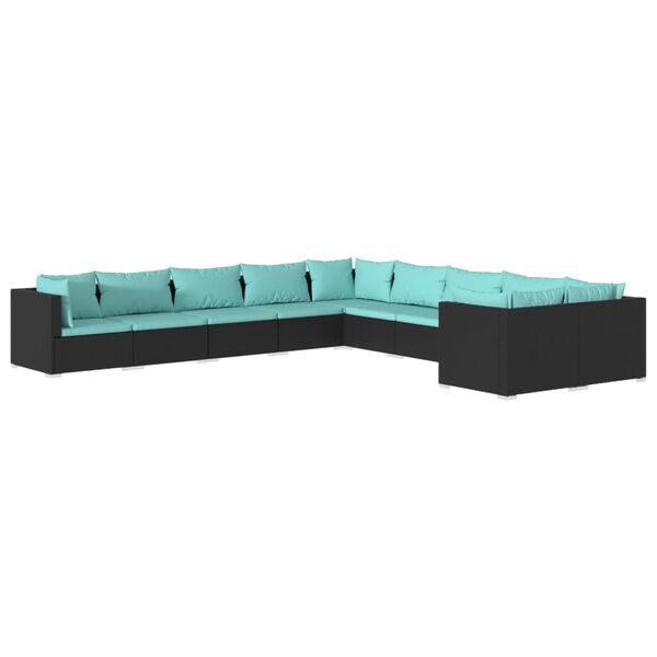 vidaXL 10 pcs conjunto lounge de jardim c/ almofad&otilde;es vime PE preto