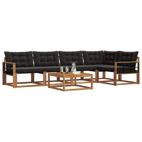 vidaXL Conjunto de Sof&aacute;s para Exterior 6 pcs Natural e Preto