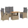 vidaXL 4 pcs conjunto de jantar p/ jardim c/ almofad&otilde;es vime PE bege