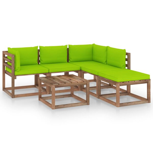 vidaxL 6 pcs conjunto lounge de paletes c/ almofad&otilde;es pinho impregnado