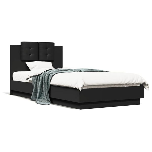 vidaXL Estrutura de cama c/ cabeceira 90x200cm derivados madeira preto