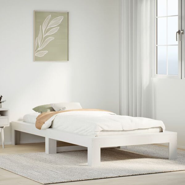 vidaXL Cama sem colch&atilde;o 90x190 cm madeira de pinho maci&ccedil;a branco