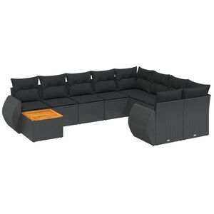 vidaXL 10 pcs conjunto sof&aacute;s de jardim c/ almofad&otilde;es vime PE preto