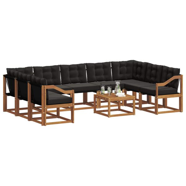 vidaXL Conjunto de Sof&aacute;s para Exterior 10 pcs Natural e Preto