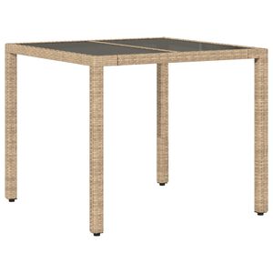 vidaXL Mesa de jardim com tampo de vidro 90x90x75 cm vime PE bege